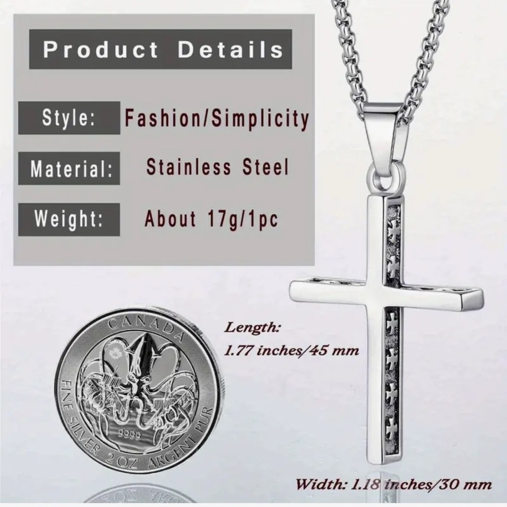 NEW Stainless Steel Cross Pendant Necklace